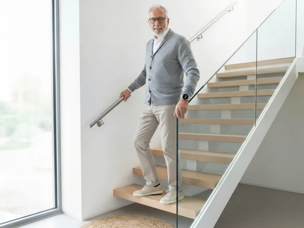 Sturzprävention im Alltag durch Beseitigung von Stolperfallen und Nutzung technischer Hilfsmittel.